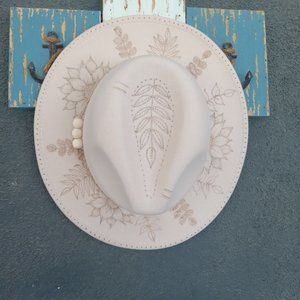 Boho customized fedora with burned detail